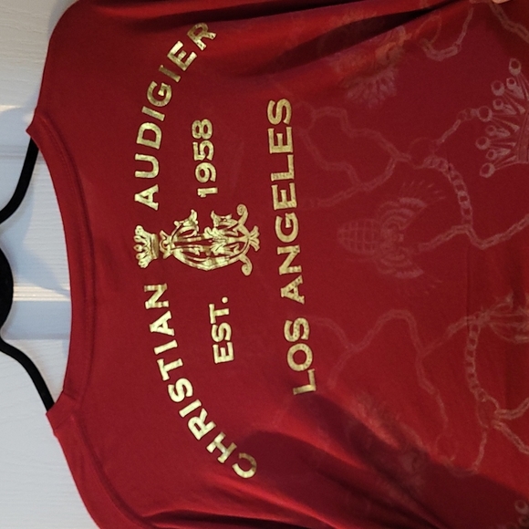 Vintage Christian Audiger red long sleeve dual skull shirt.  size XL - Picture 3 of 4